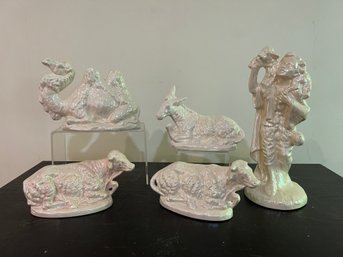 Iridescent Ceramic Nativity: Shepard And Animals