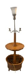 Vintage English Regency Style Mahogany Floor Table Lamp With Cane Basket