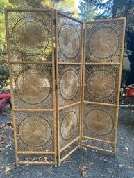 70s Vintage Rattan Sunburst 3 Panel Room Divider