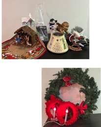 Christmas Lot: Vintage Wreaths, Navity, Music Box And More