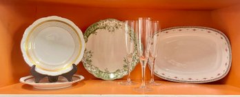 3 Champagne Glasses, 2 Mitterteich Nobility Germany 27 Dessert Plates, Manhattan Semi Porcelain Plate & More