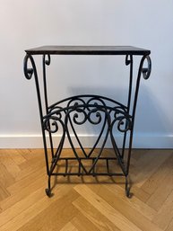 Wrought Iron And Faux Stone Magazine Rack/end Table