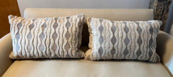 2- Crate And Barrel Down Beige/grey And White Throw Pillows