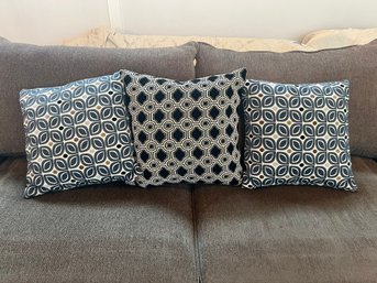 3 Blue, Browns And White Throw Pillows