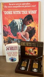 Gone With The Wind Lot: Poster On Wood, Scarlett Book And Gone With The Wind VHS