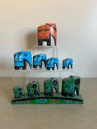 Wood Boho Carved Elephants