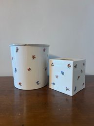 Present Company Made In England Ceramic Tissue Box Cover And Garbage Can