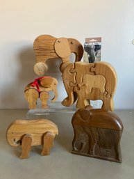 Wood Elephant Puzzle, Wood Elephant On Wheels, Country Living Elephants