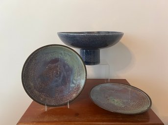 Pottery Pedestal Plate And Pottery Plates Made In Portugal