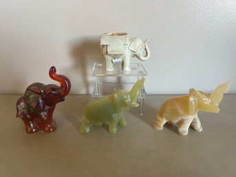 Marble Elephants, Carnival Glass And Tea Light Candle Holder