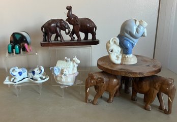 Wood Elephant Pedestal, Royal Dux Bohemian Blue/white Elephant, Night Light And More