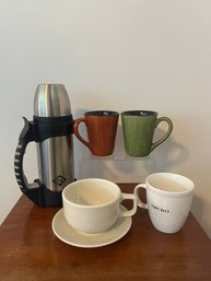 2- Joseph Abbound Mugs, To Go Thermos And Large White Cup/saucer