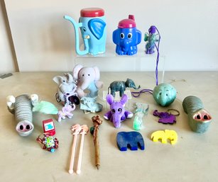 Kids Elephant Lot: Cups, Nose Mask, Squish Toys, Sand Toys, And More