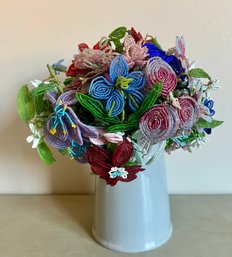 Bouquet Of French Beaded Flowers In A Pitcher Vase