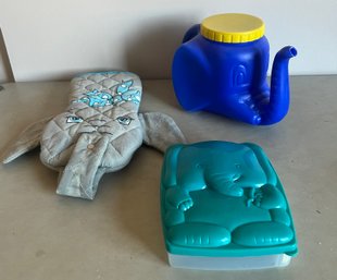 Elephant Oven Mitt, Jug, And Plastic Container