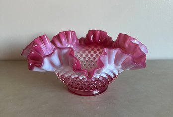 Fenton Ruffle Pink And White Vase