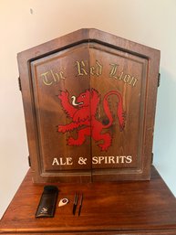 The Red Lion Dart Board Cover, Dart Board And Darts