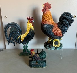 Roosters: Wood, Cast Iron And Resin