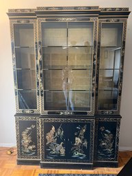 Vintage Drexel Heritage Asian Chinoiserie Black Lacquered & Gold Gilt China Cabinet