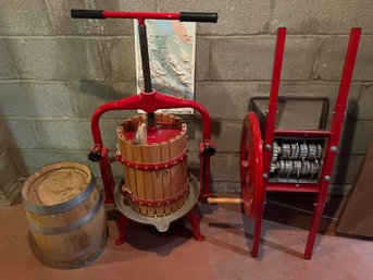 Wine Press, Fruit Press, Barrel Made In France And Map Of Napa Valley