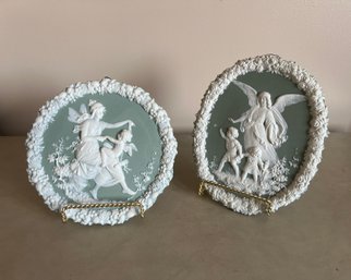 Vintage Schafer & Vater Jasper Ware Angel Wall Plaque & Fairy Dancing With Cupid