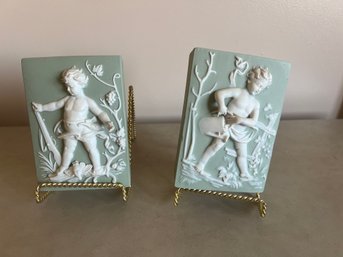 ARNART Set Of 2 PORCELAIN Cherubs WALL PLAQUES