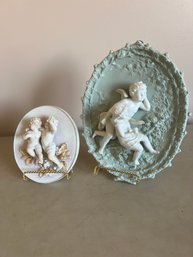 Jasper Ware Cherubs Porcelain Plaque And Vintage Arnart Porcelain Cherubs Plaque Putti Figures Bisque