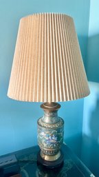 Vintage Japanese Brass And Enameled Champleve Lamp