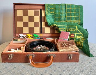 1944 E S Lowe Game Set In Case: Chess, Checkers, Backgammon, Roulette, Poker And More