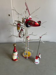 Vintage Santa Ornaments, Bell, Swizzle Stick And More