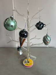 Vintage Black/green And Silver Hand Blown Glass Ornaments