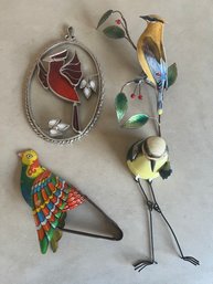 Hanging Birds, And German Tin Litho Squeak Wings Flapping Toy