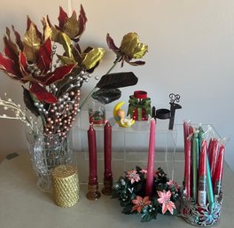 Candles: Taper, Pillars And Beautiful Faux Holiday Flowers