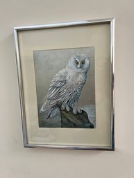Snowy Owl Dufex Foil Metallic Print Vintage Bird Art By RJ Smith 1977
