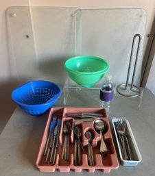 Carvel Hall Stainless Steel Knives, Tupperware Strainer, Glass Counter Boards, And More