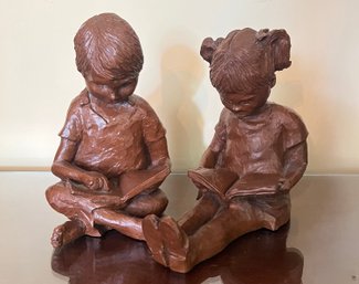 Red Mill Resin Statues Boys/girl Reading Signed Somerville