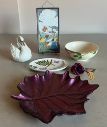 Delft Wall Hanging, Iridescent Swan, Trinket Dishes, Book Mark And Rose Pin