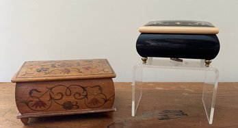 Italian Wood Inlay Music Box Ring Holder And Swiss Musical Box Grindelwalderlied