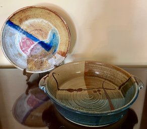 2- Studio Pottery Art One Signed Elaine Franklin