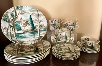 Johnston Bros Dreamy Town Teacups/saucers, Dessert Plates, Dinner Plates And Bowl