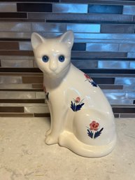 Vintage Ceramic Floral Cat Figurine Statue Kitten Portugal