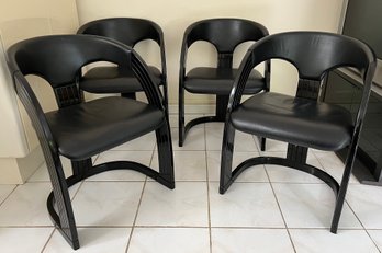 Italian Post-Modern Lacquer Chairs Leather Upholstery