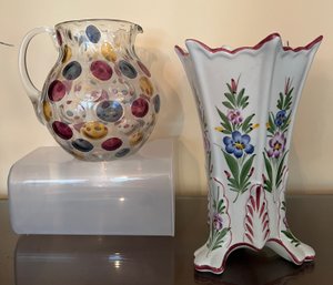 Casafina Made In Portugal Vase And Art Glass Multicolored Polka Dot Pitcher