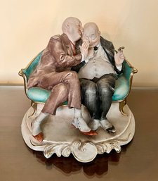 Vintage Capodimonte Signed Pucci Porcelain Figurine Two Old Men On Couch