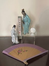 Chinese Mud Woman, Fan, Made In India Buddha Statue