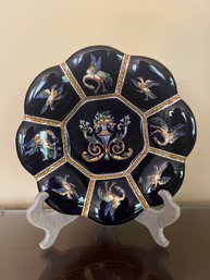 Vintage Lobbed Ceramic Plate Dish GIEN France In Blue Renaissance Bleu Decor