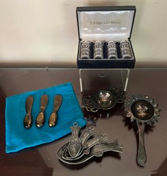 Tea Strainers, WB Rogers Silver Company Salt/pepper Shakers, Fish Measuring Spoons And More