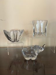 Sasaki Crystal Elephant Candy Dish, Orrefors Dala Petal Crystal Bowl Vase & Contemporary Slim Vase