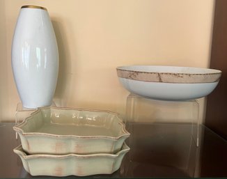 Dansk Serving Bowl, Thomas Germany Vase And 2 Glazed Ceramic Square Serving Bowls