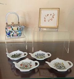 Windward Trading Co Japan Tea Bag Holder, Heat Sealed Real Irish Shamrock And Cloisonn Tea Pot